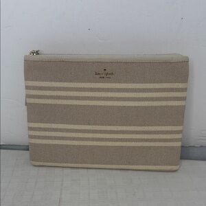 NEW Kate Spade Gia Larchmont Avenue Fabric Stripe Pouch Clutch Beige